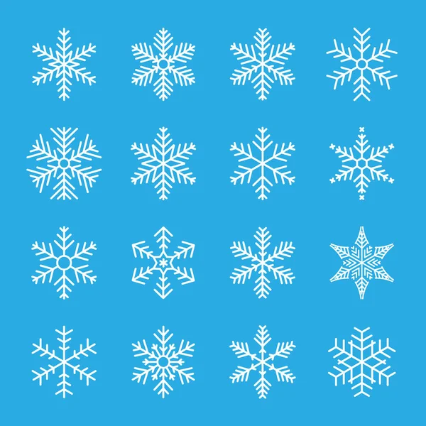 Sneeuwvlok Winter set blauw geïsoleerd pictogram silhouet op witte achtergrond. Vector illustratie — Stockvector