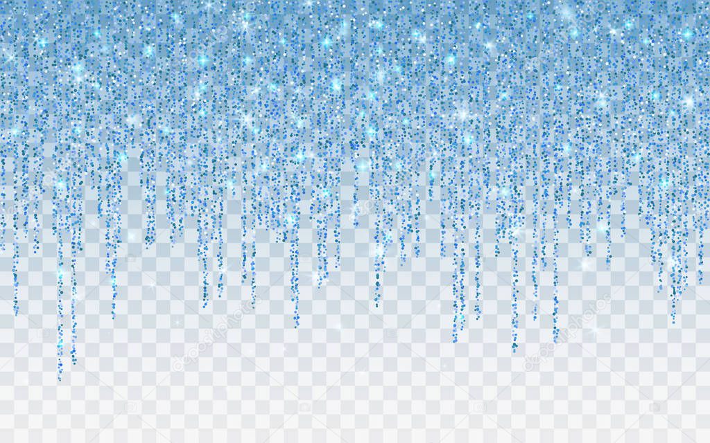 Blue glitter sparkle on a transparent background. Cyan Vibrant background with twinkle lights. Vector illustration