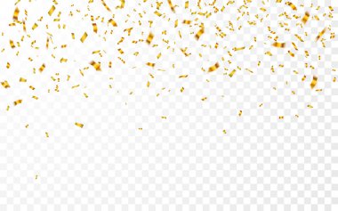 Gold confetti. Celebration carnival falling shiny glitter confetti in gold color. Luxury greeting card. Vector illustration clipart