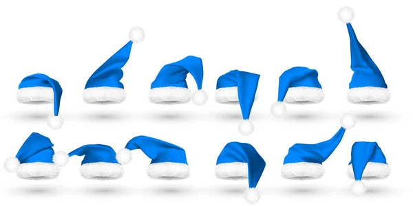 Sombrero azul de Santa Claus aislado sobre fondo blanco. Gradiente de malla Santa Claus gorra con piel. Ilustración vectorial — Vector de stock