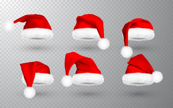 Rote Nikolausmütze isoliert auf transparentem Hintergrund. Gradient Mesh Weihnachtsmannmütze mit Fell. Vektorillustration — Stockvektor