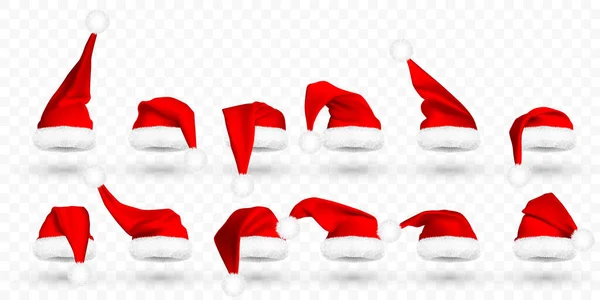 붉은 산타 클로스 모자는 투명 한 배경에 고립되어 있다. 화려 한 산타클로스 모자에 모피. 벡터 일러스트 — 스톡 벡터