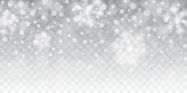 Χριστουγεννιάτικο χιόνι. Πτώση νιφάδες χιονιού σε διαφανές φόντο. Χιονίζει. Εικονογράφηση διανύσματος — Διανυσματικό Αρχείο
