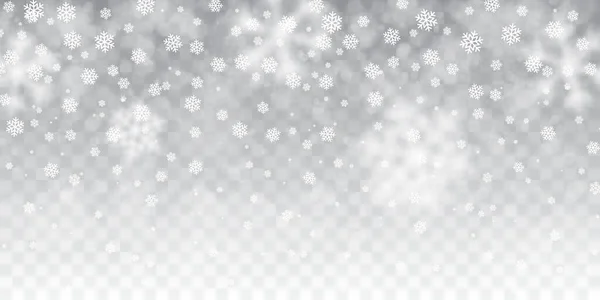 Nieve de Navidad. Caída de copos de nieve sobre fondo transparente. Nevadas. Ilustración vectorial — Vector de stock