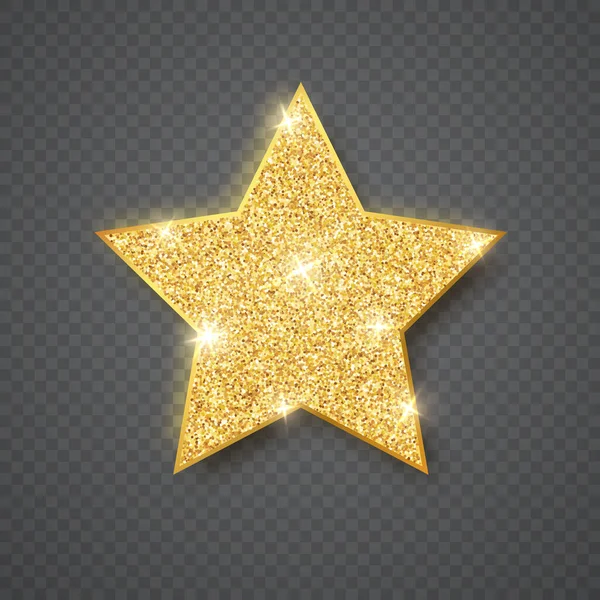 灰色の透明な背景に金色の光沢のある輝き輝く星。ベクターイラスト — ストックベクタ