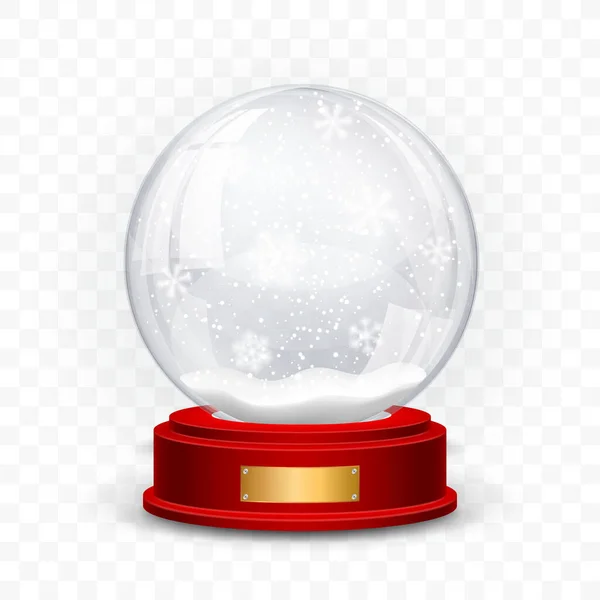 雪の地球ボール。超越的な背景に影で隔離された現実的な新年のクリスマスオブジェクト。ベクターイラスト — ストックベクタ