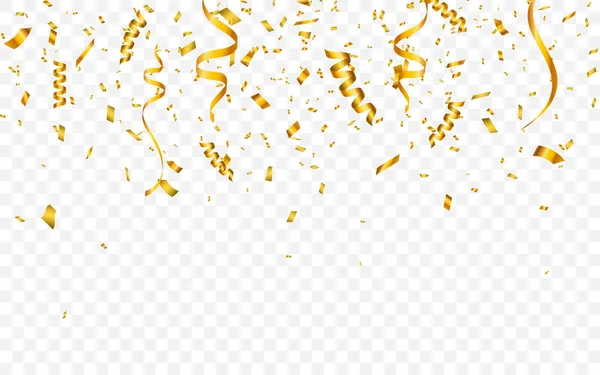 Un confeti dorado. Celebración carnaval cayendo brillo brillante confeti en color oro. Tarjeta de felicitación de lujo. Ilustración vectorial — Archivo Imágenes Vectoriales