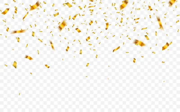 Gouden confetti. Viering carnaval vallende glanzende glitter confetti in gouden kleur. Luxe wenskaart. Vectorillustratie — Stockvector