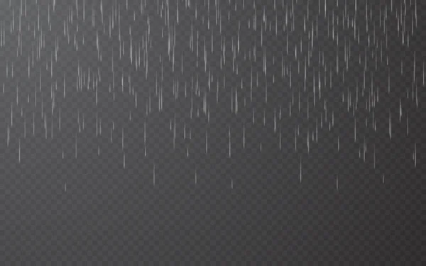 Gocce di pioggia su sfondo trasparente. Cadono gocce d'acqua. Piogge naturali. Illustrazione vettoriale — Vettoriale Stock