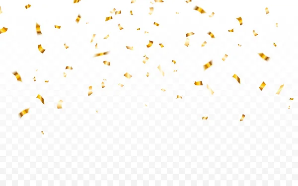 Gouden confetti. Viering carnaval vallende glanzende glitter confetti in gouden kleur. Luxe wenskaart. Vectorillustratie — Stockvector