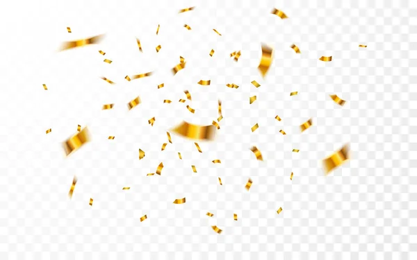 Gouden confetti. Viering carnaval vallende glanzende glitter confetti in gouden kleur. Luxe wenskaart. Vectorillustratie — Stockvector