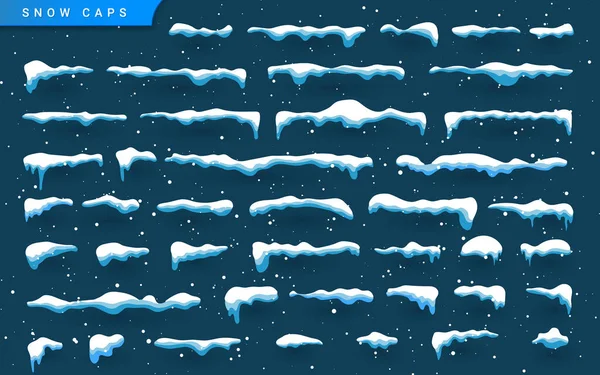 Schnee, Eiskappe mit Schatten. Verschneite Elemente auf winterlichem Hintergrund. Schneefall und Schneeflocken. Weihnachten und Neujahr, Wintersaison. Vektorillustration — Stockvektor