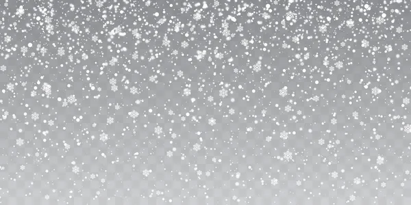 Neve de Natal. Queda de flocos de neve em fundo transparente. Uma queda de neve. Ilustração vetorial — Vetor de Stock