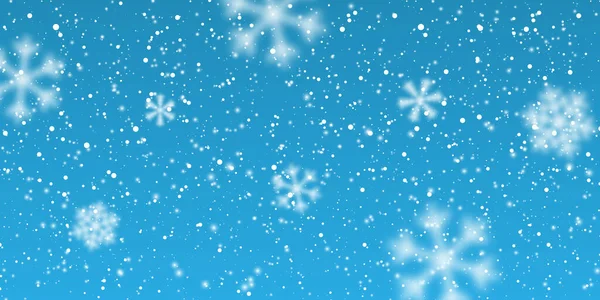 Karácsonyi hó. Hópelyhek hullanak a kék háttérre. Havazik. Vektorillusztráció — Stock Vector