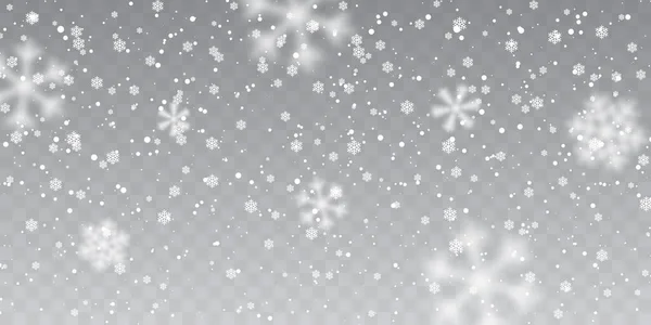 Neige de Noël. Flocons de neige tombant sur fond transparent. Chute de neige. Illustration vectorielle — Image vectorielle