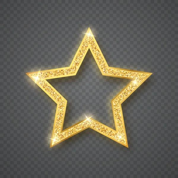 Brillante estrella brillante de oro sobre fondo gris transparente. Ilustración vectorial — Vector de stock