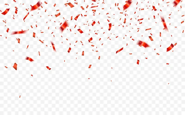 Kırmızı konfeti. Kutlama karnavalı kırmızı renkte parıltılı konfeti döküyor. Lüks tebrik kartı. Vektör illüstrasyonu — Stok Vektör