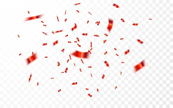 Красные конфетти. Празднование карнавала падает блестящие блестки конфетти в красном цвете. Роскошная открытка. Векторная иллюстрация — стоковый вектор