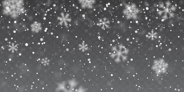 Neige de Noël. Flocons de neige tombant sur fond transparent. Chute de neige. Illustration vectorielle — Image vectorielle
