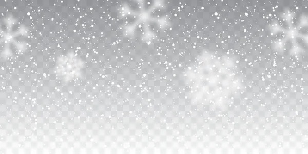 Nieve de Navidad. Caída de copos de nieve sobre fondo transparente. Nevadas. Ilustración vectorial — Archivo Imágenes Vectoriales