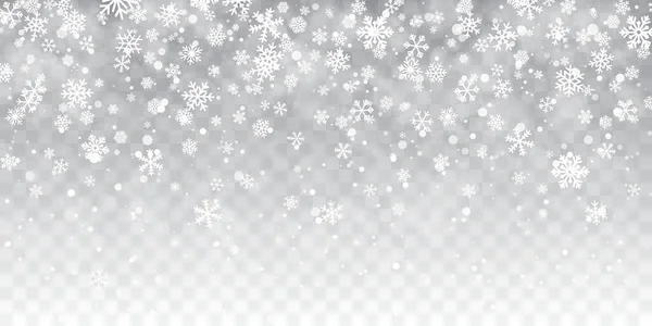 Nieve de Navidad. Caída de copos de nieve sobre fondo transparente. Nevadas. Ilustración vectorial — Vector de stock