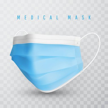 Gerçekçi tıbbi yüz maskesi. Üç boyutlu tıbbi maske. Vektör illüstrasyonu.