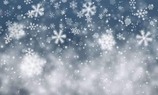 Kerstsneeuw Vallende Sneeuwvlokken Donkerblauwe Achtergrond Sneeuwval Vectorillustratie — Stockvector