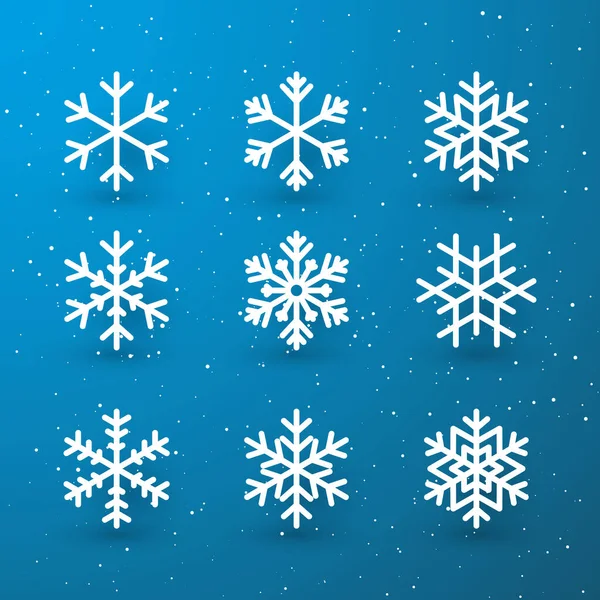 Snowflake Χειμωνιάτικο Σετ Από Λευκή Απομονωμένη Εικόνα Σιλουέτα Μπλε Φόντο — Διανυσματικό Αρχείο