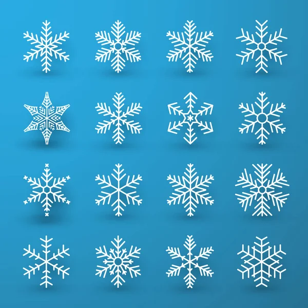 Snowflake Χειμωνιάτικο Σετ Από Λευκή Απομονωμένη Εικόνα Σιλουέτα Μπλε Φόντο — Διανυσματικό Αρχείο