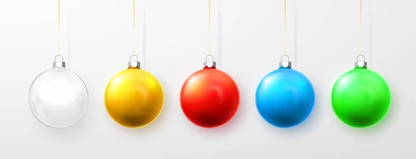 Balle Noël Bleue Blanche Verte Jaune Rouge Boule Verre Noël — Image vectorielle