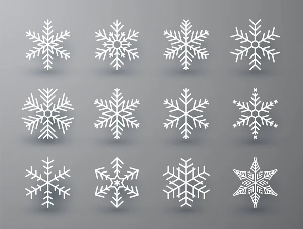 Snowflake Winter Set White Isolated Icon Silhouette White Gray Background — Stock Vector