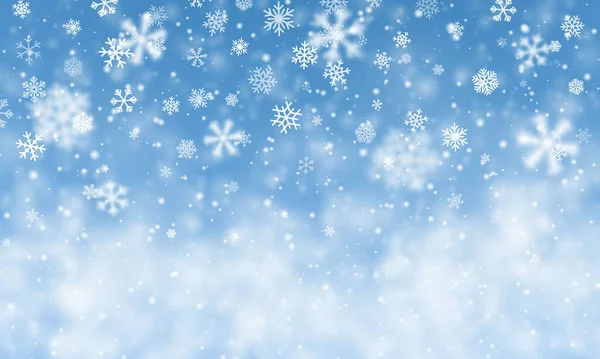 圣诞节的雪雪花飘落在蓝色的背景上 下雪了矢量说明 — 图库矢量图片