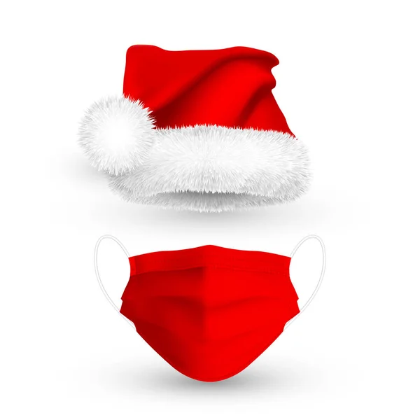 Red Santa Claus Hat Medical Face Mask Christmas Holidays Gradient — Stock Vector