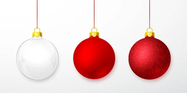 Vermelho Brilhante Brilho Brilhante Bolas Natal Transparentes Bola Vidro Natal — Vetor de Stock