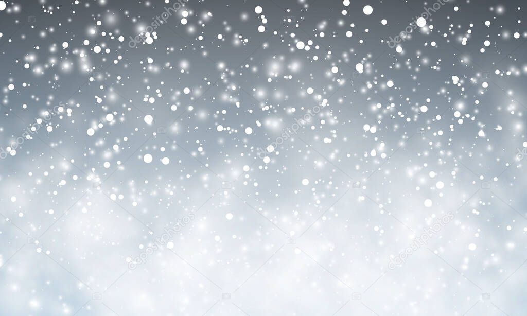 Christmas snow. Falling snowflakes on dark background. Snowfall. Vector illustration.