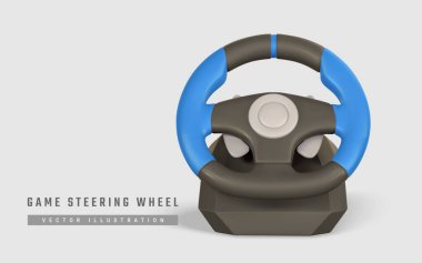 Yarış Simülatörleri ve Sanal Sürücüler, Esports, Game Design ve Teknoloji Projeleri İçin Mavi ve Siyah Direksiyon Kontrolörü. Vektör İllüstrasyonu.