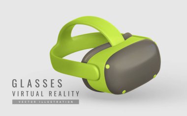 Modern Oyun Tasarımı, Teknoloji ve Futuristik Konseptlerle Yeşil ve Siyah Renkli Sanal Gerçeklik Kulaklığı. Vektör İllüstrasyonu.