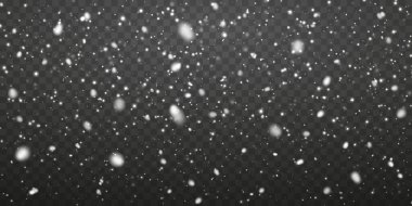 Yumuşak Bokeh Kış Efekti ile Şeffaf Arkaplana Düşen Kar Taneleri Noel, Tatil ve Yeni Yıl Tasarımları İçin Mükemmel. Vektör İllüstrasyonu.