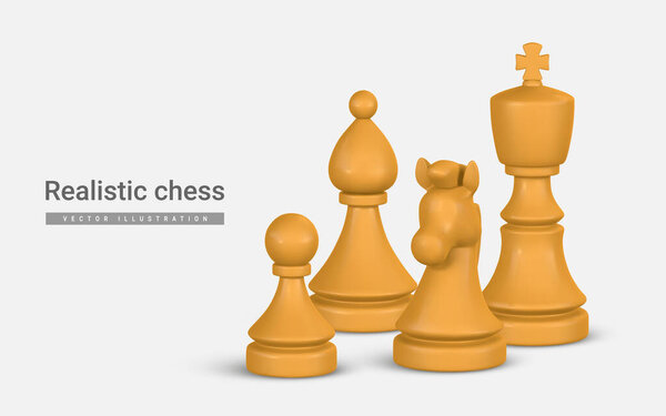 Шахматная стратегия и лидерство концепция с реалистичной пешкой, епископом, рыцарем и королем. Элегантная бизнес-метафора для планирования и интеллекта. Векторная миграция.