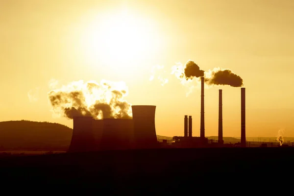 Silhueta Central Eléctrica Carvão Pôr Sol Pocerady República Checa — Fotografia de Stock