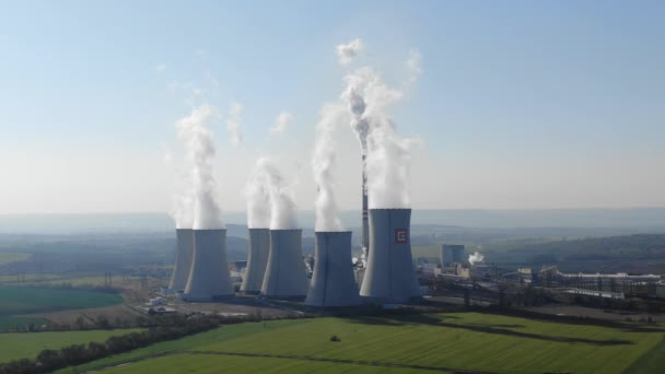 Pocerady April 2020 Luftaufnahme Eines Kohlekraftwerks Bei Sonnenuntergang Pocerady April — Stockvideo
