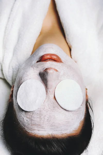 Amazing Close Portrait Caucasian Woman Having Face Procedures Spa Salon — Stock Photo, Image