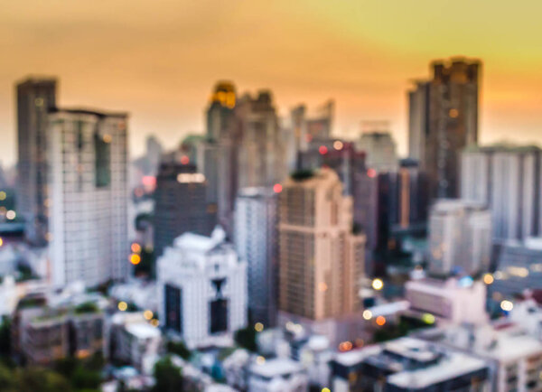 City blur with sunset and evening time on high view in Bangkok Thailand.