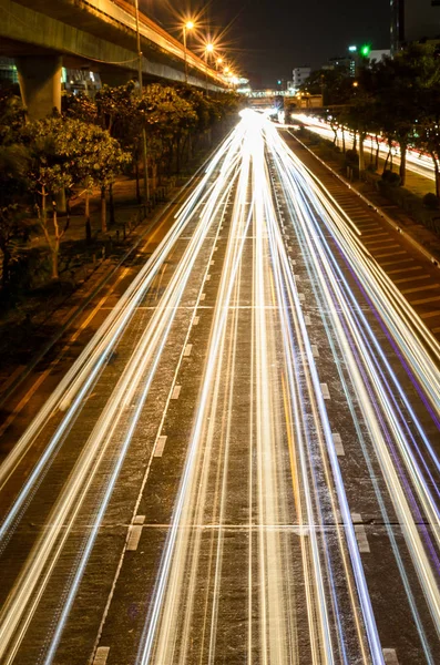 Das Licht Des Autos Auf Der Straße Mit Nächtlichem Stau — Stockfoto