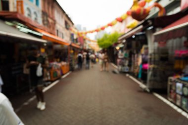 Sokak üzerinde bulanık soyut insanlar arka plan, China Town Singapur Insanlar.