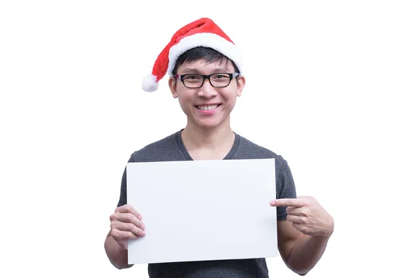 Aziatische Kerstman Man Met Bril Grijs Shirt Heeft Het Houden — Stockfoto