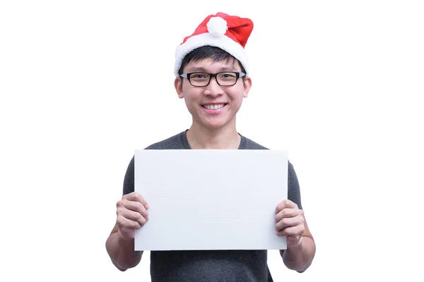 Aziatische Kerstman Man Met Bril Grijs Shirt Heeft Het Houden — Stockfoto