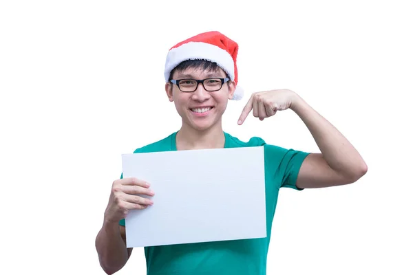 Aziatische Kerstman Man Met Bril Groen Shirt Heeft Het Houden — Stockfoto