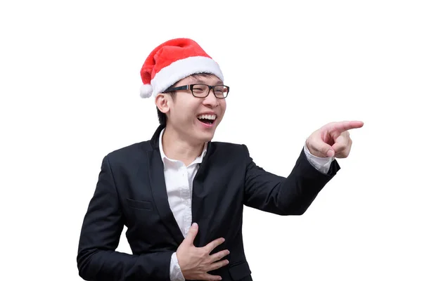 ビジネスの男性が白い背景で隔離のクリスマス祭りのテーマと幸せと笑い — ストック写真