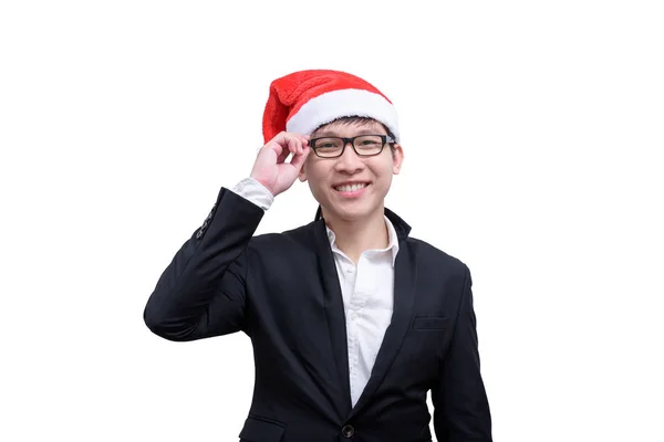 Biznes Człowiek Jest Szczęśliwy Uśmiechnięty Tematów Świątecznych Odizolowanych Białym Tle — Zdjęcie stockowe